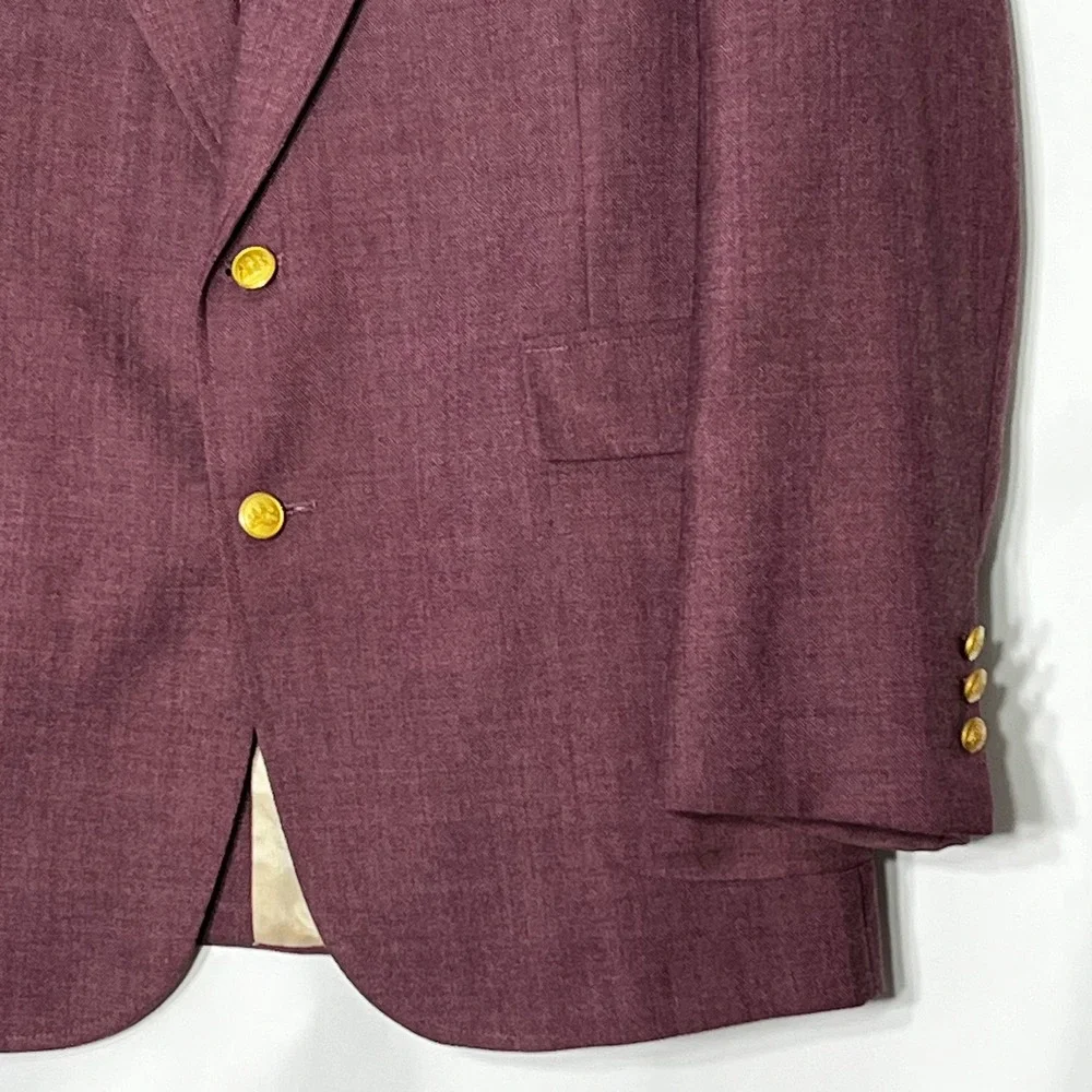 Stafford Mens 46L Blazer Sport Coat Plum Purple Worsted Wool Blend Gold Buttons